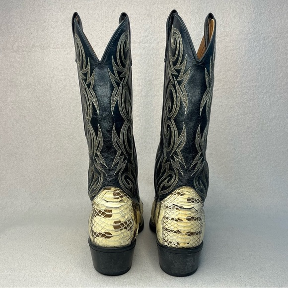 Vintage ACME Leather & Snakeskin Western Cowboy Boots-Black/Cream-Mens 9-Classic - Picture 3 of 12